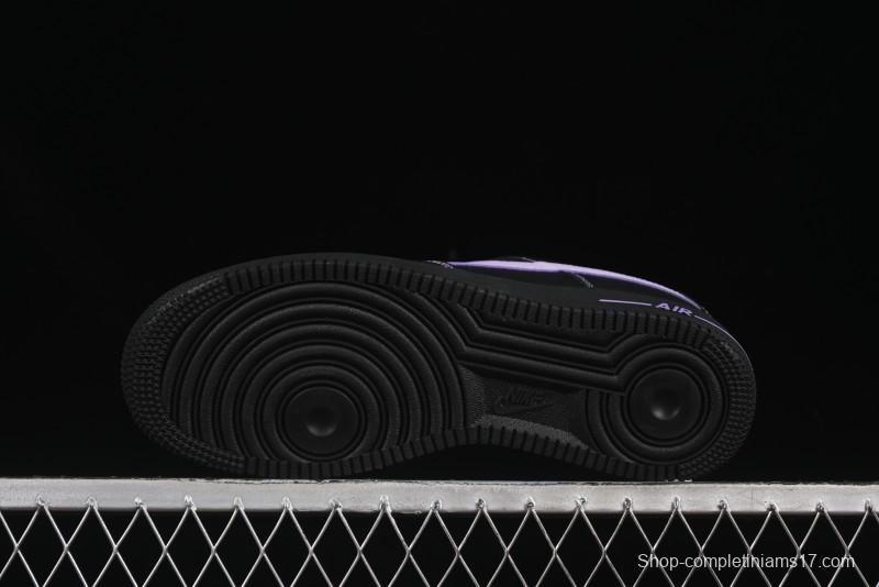 Nike Air Force 1'07 Low Casual Sneakers in Black with Purple Swoosh - HQ2037-001