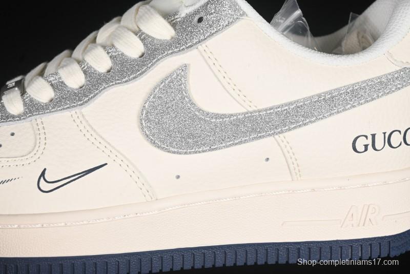 Nike Air Force 1 '07 Low Gucci Collaboration Silver Swoosh Casual Sneakers - XS1958-546