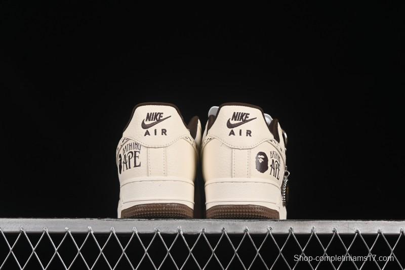 Nike Air Force 1 '07 Low BAPE Collaboration Beige Brown Graffiti Swoosh Casual Sneakers - DF0188-061