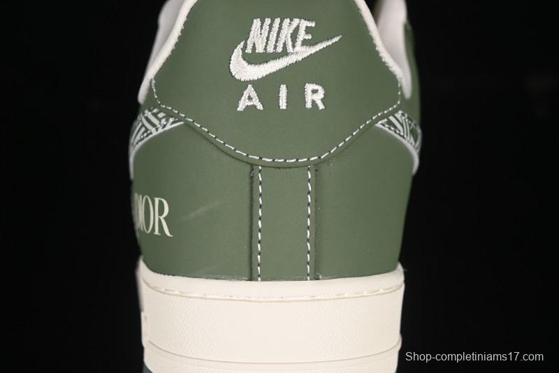 Nike Air Force 1'07 Low Dior Collaboration Dark Green Floral Swoosh Casual Sneakers - KK1988-081
