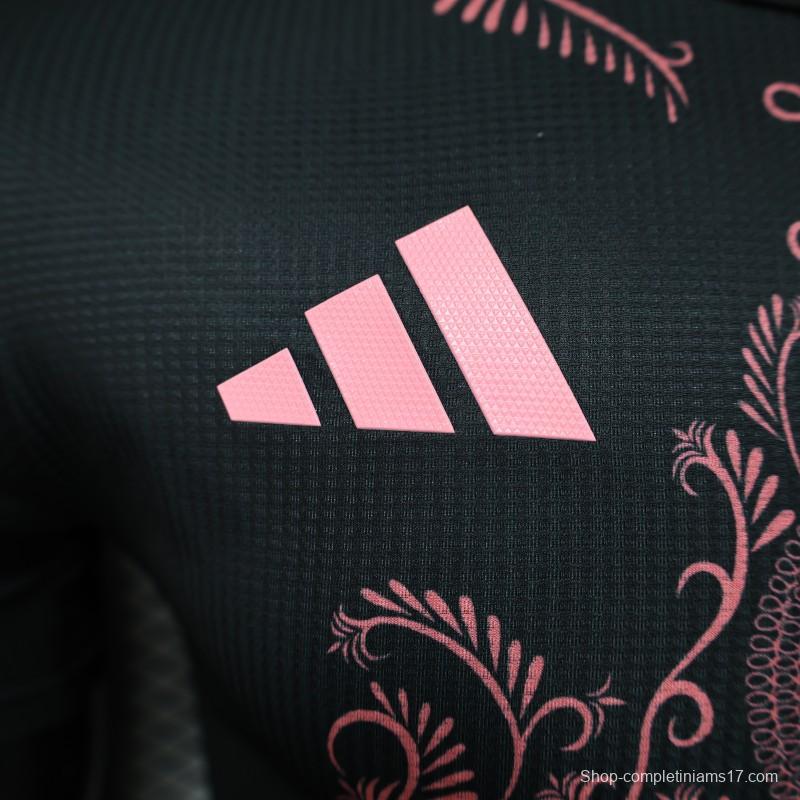 Player Version 2025 Algeria Black with Pink Ornamental Pattern Jersey