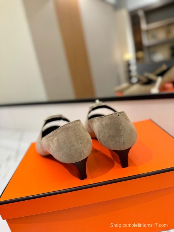 2025 Women Hermès Beige Suede Mary Jane