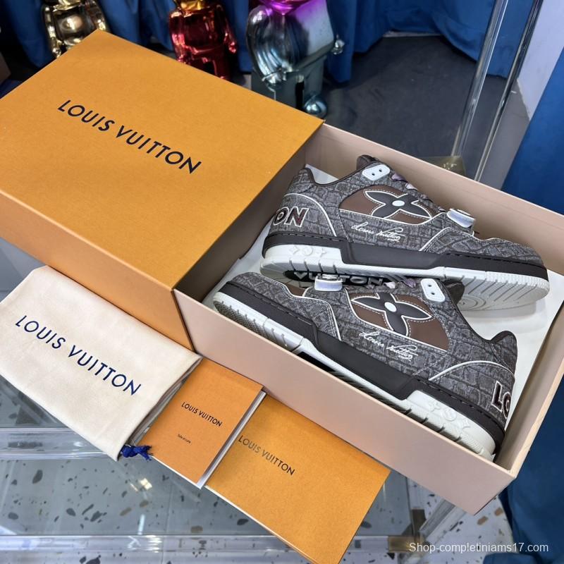 2025 Unisex Louis Vuitton Brown Grey Leather Trainer