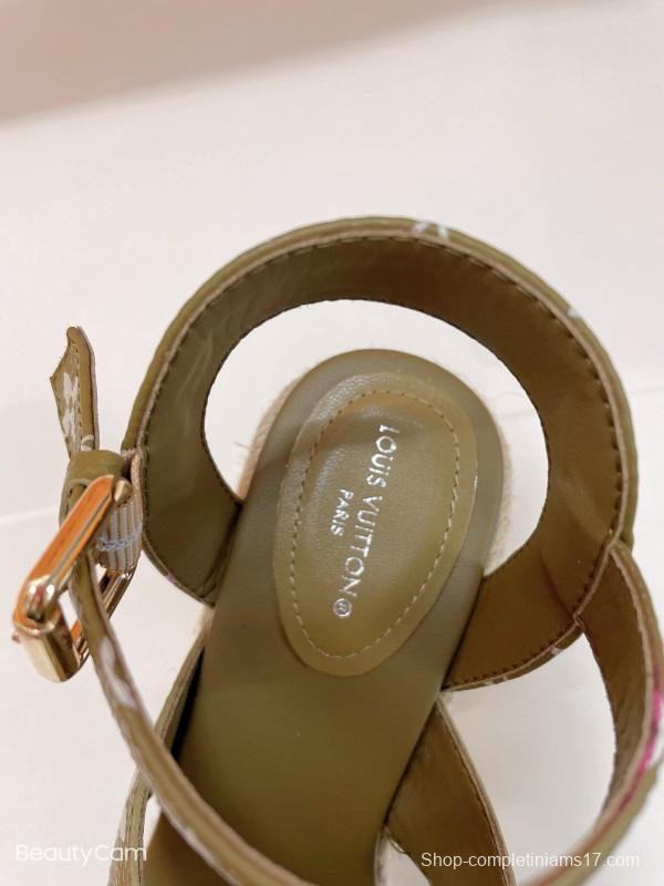 2025 Women Louis Vuitton Pink Beige Green Leather Denim Espadrilles Sandals MJ00280