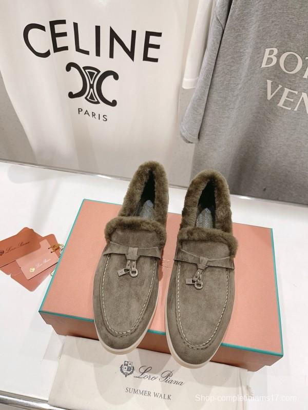 2024 Women LP Gray Suede Shearling Loafers MJ00300