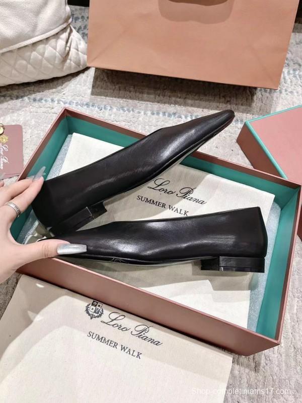 2025 Women LP Black Leather Ballet Flats