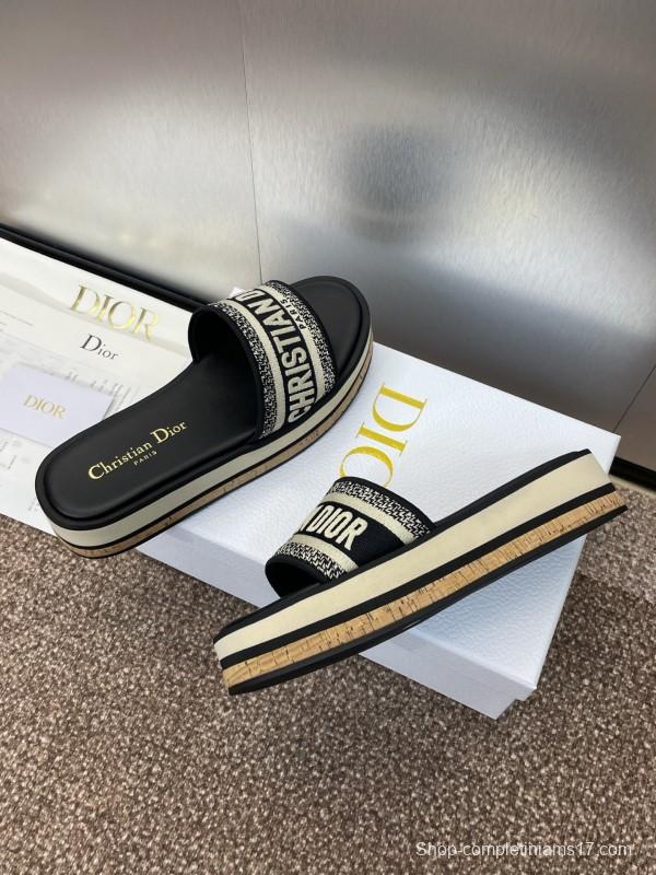 2025 Slippers Dior Black Fabric Slippers CD Logo KFY00280