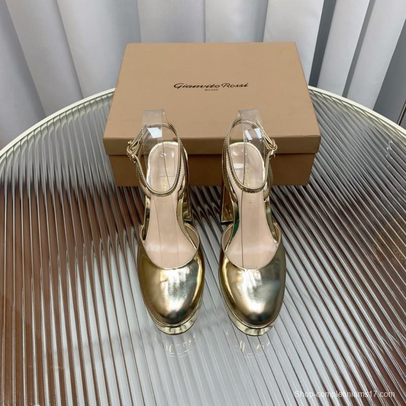 2025 Women Gianvito Rossi Gold Patent Leather Platform Sandals
