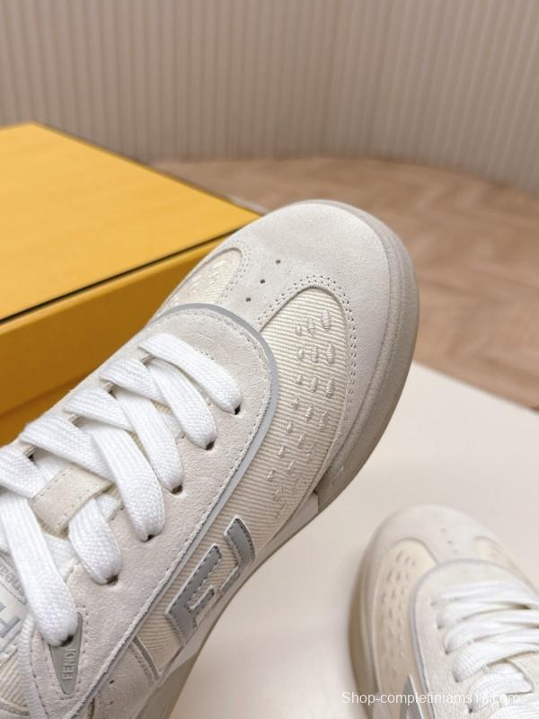 2025 Unisex Fendi White Grey Leather Plimsolls FF Retro Design LY00350(F)/LY00360(M)