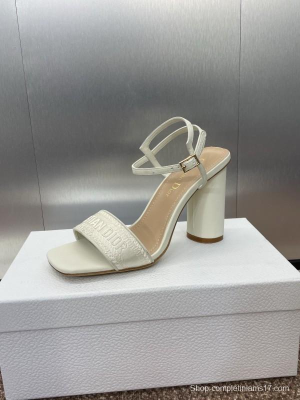 2025 Women Dior White Leather High Heel Embroidered Sandals
