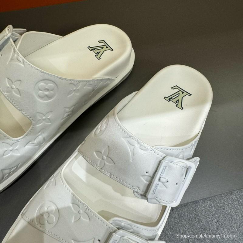 2024 Slippers Louis Vuitton White Leather Slippers
