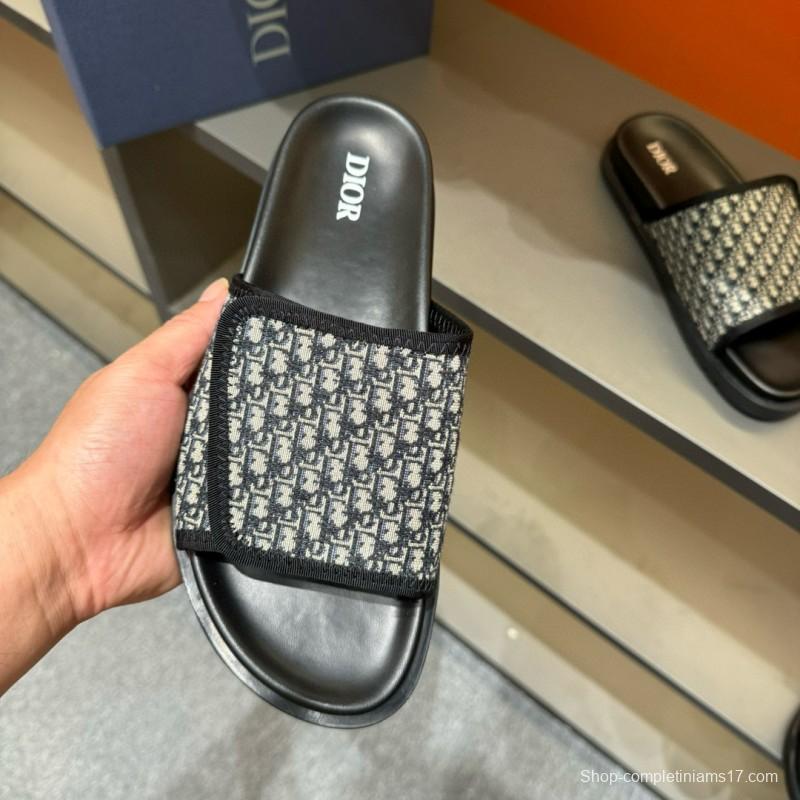 2024 Dior Black Grey Fabric Slippers MJ00180