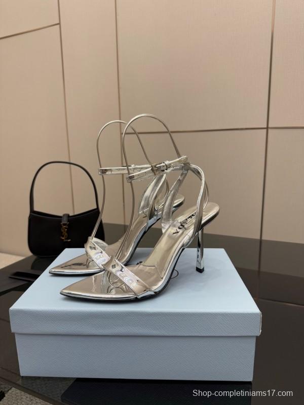 2025 Women Yves Saint Laurent Silver Leather Stiletto Sandals