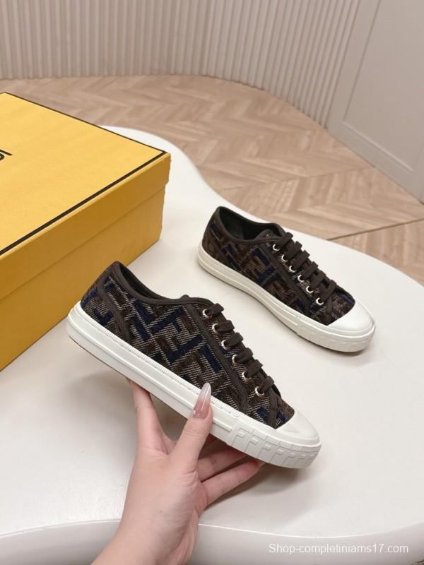2025 Women Fendi Brown Black Canvas Sneakers LY00280