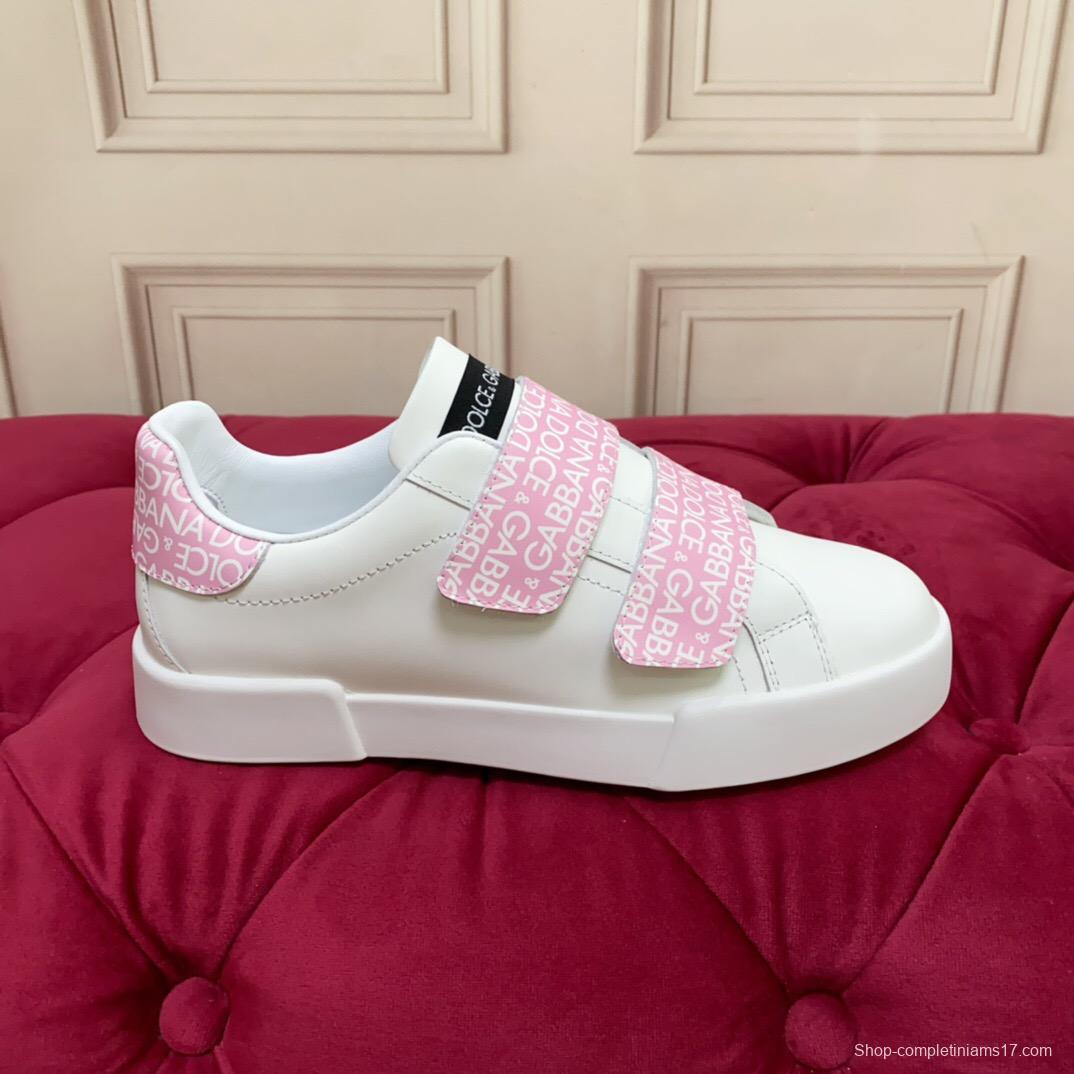2025 Women Dolce & Gabbana White Pink Leather Sneakers LY00300