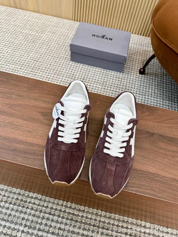2025 Unisex HOGAN Burgundy White Suede Leather Sneakers