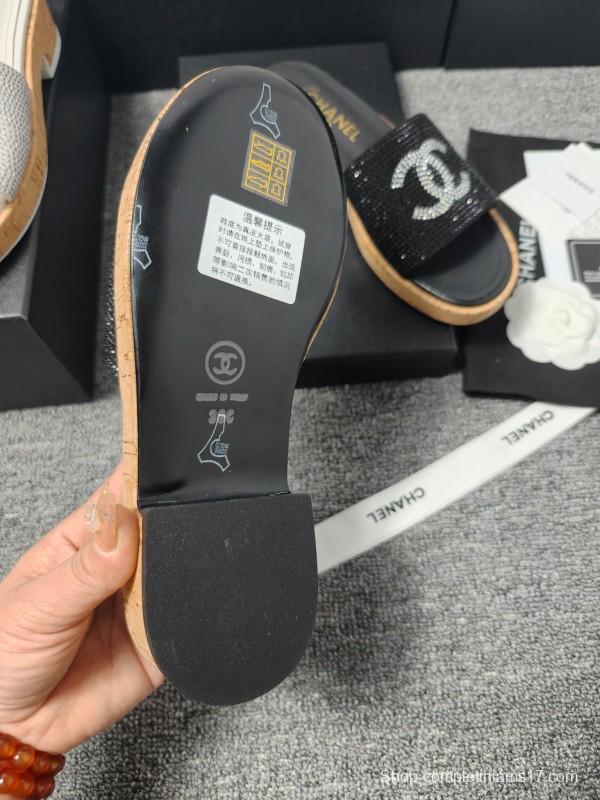 2025 Slippers Chanel Black Crystal Women