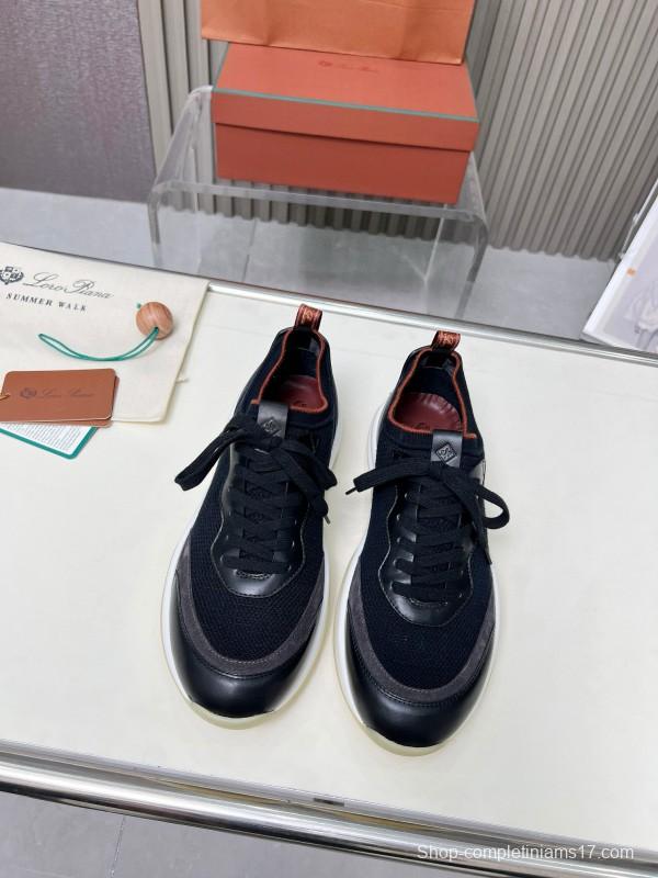 2024 Men Le Parmentier Black Grey Mesh Leather Sneakers