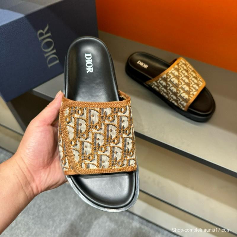 2024 Slippers Dior brown beige jacquard leather Slippers MJ00180