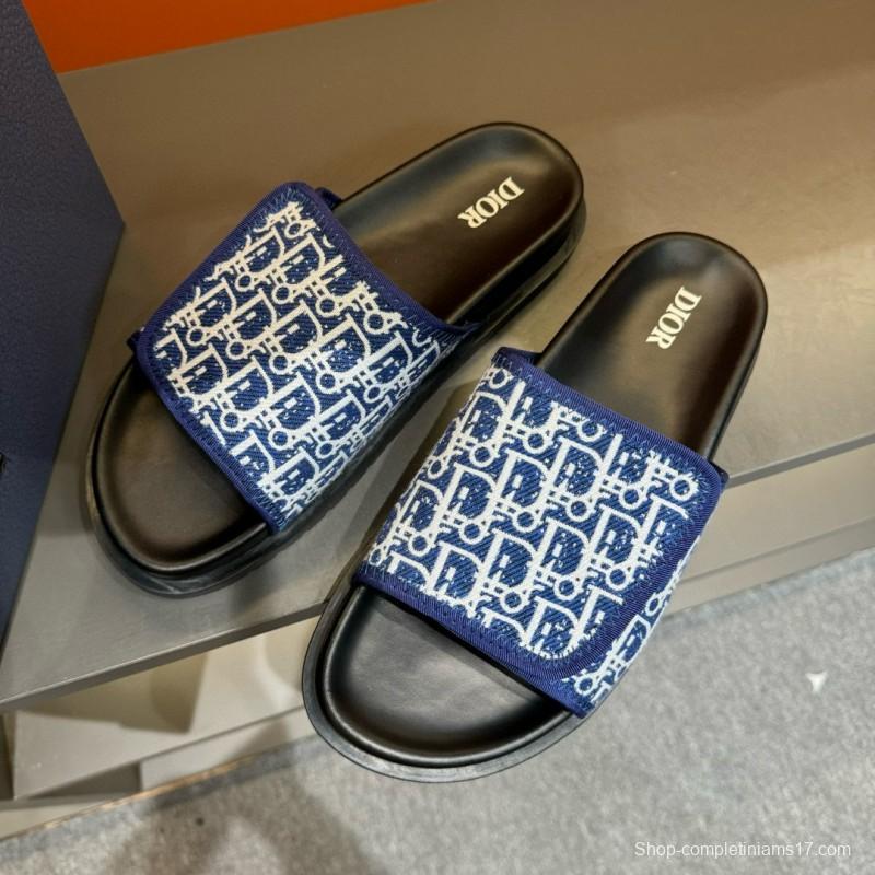 2024 DIOR navy white canvas slippers MJ00180