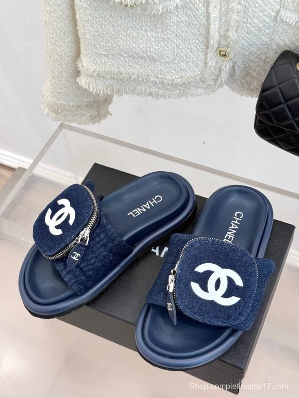 2025 Slippers Chanel Navy Denim Slippers