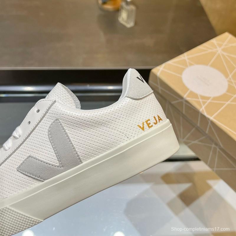 2025 Unisex VEJA White Grey Leather Canvas Rubber Sole Sneakers