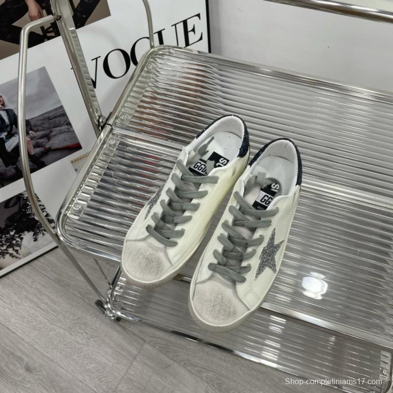 2025 Women GGDB White Grey Glitter Leather Suede Sneakers