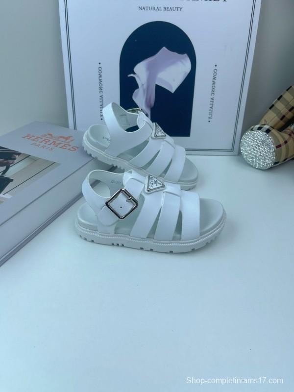 2025 Kids PRADA Black White Leather Sandals