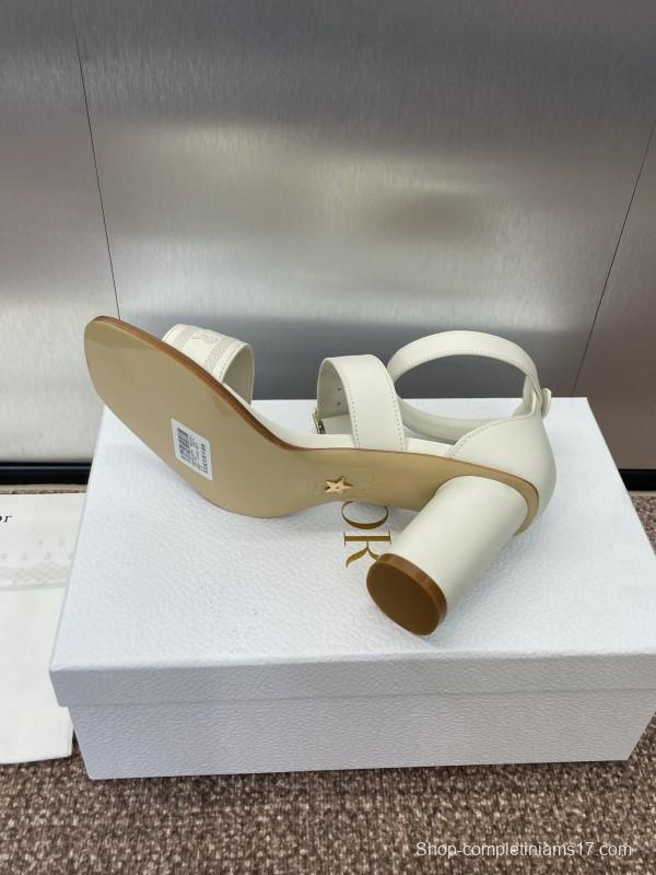 2025 Women Dior White Calfskin Leather Sandals Ankle Strap
