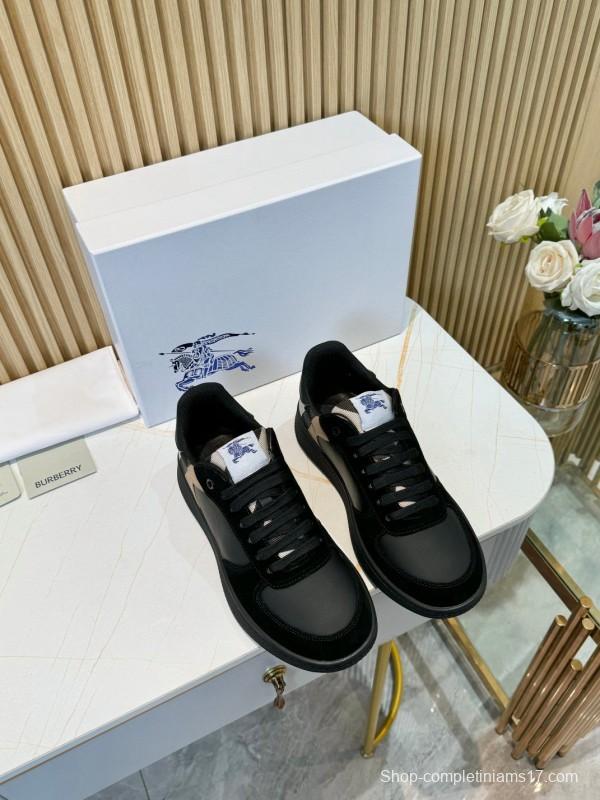 2024 Men Burberry Black Leather Sneakers MJ00320