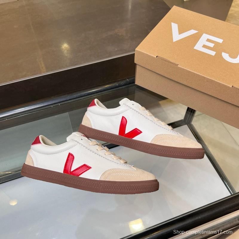 2025 Women VEJA White Red Suede Leather Low Top Sneakers