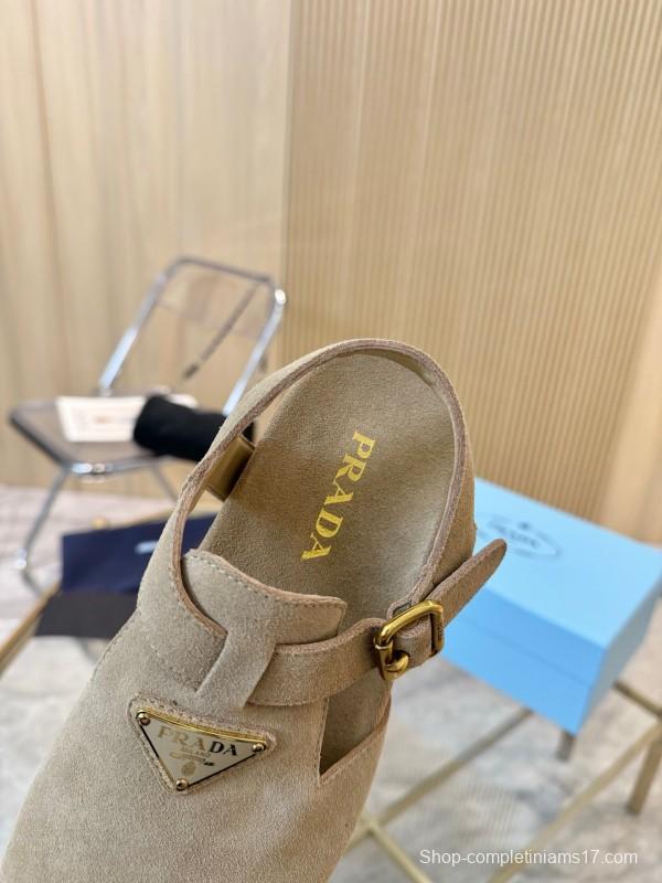 2025 Women Prada Beige Suede Sandals
