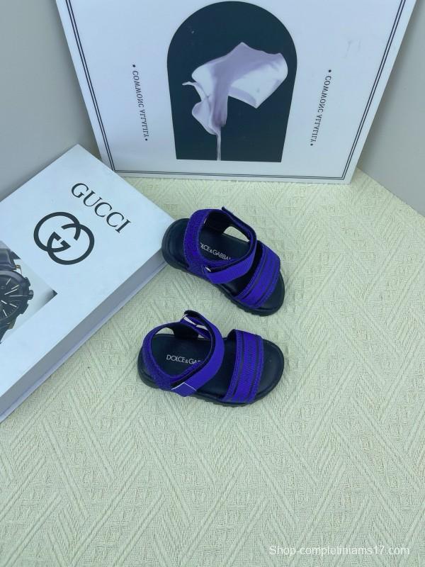 2025 Kids Dolce & Gabbana White Black Purple Leather Sandals