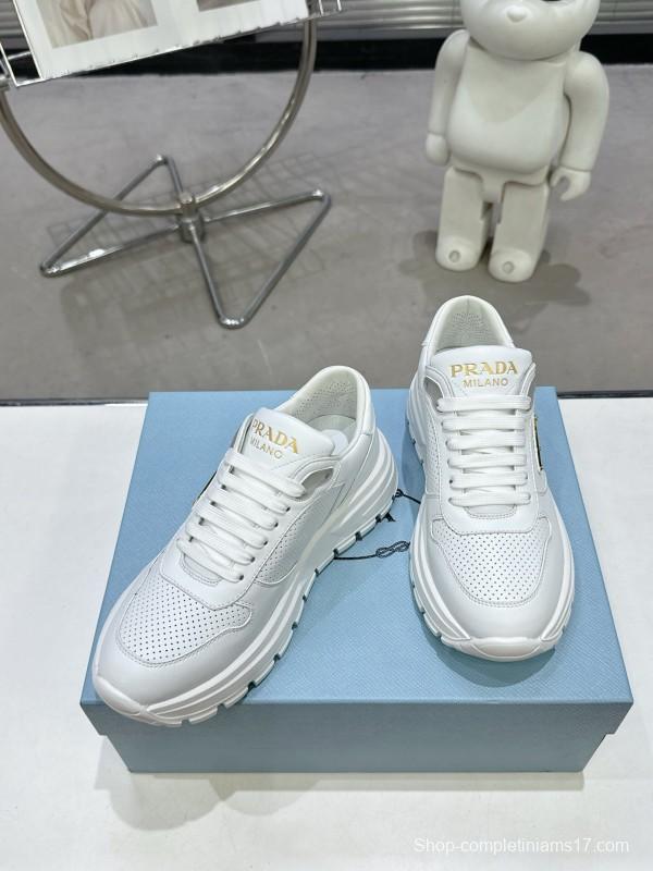 2025 Unisex Prada White Leather Sneakers KFY00310