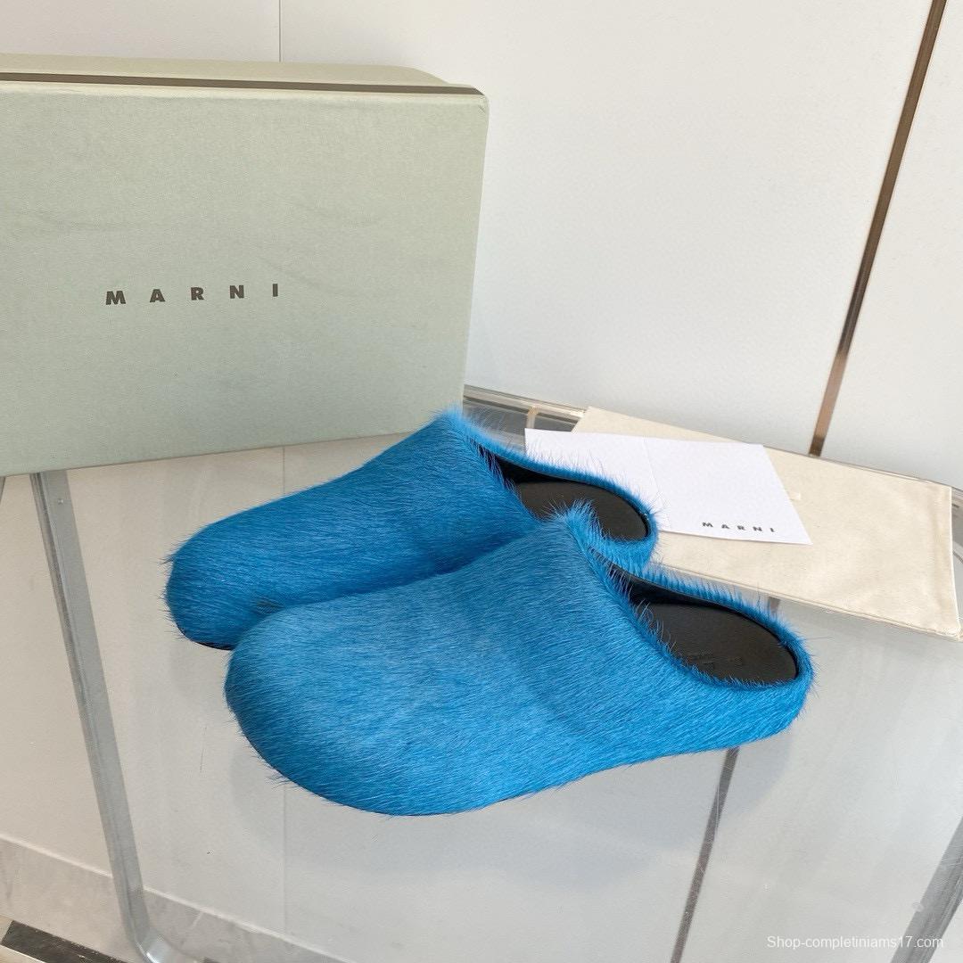 2024 Women Marni Blue Horsehair Slippers