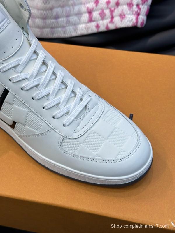 2024 Men Louis Vuitton White Black Leather High-Top Sneakers MJ00420