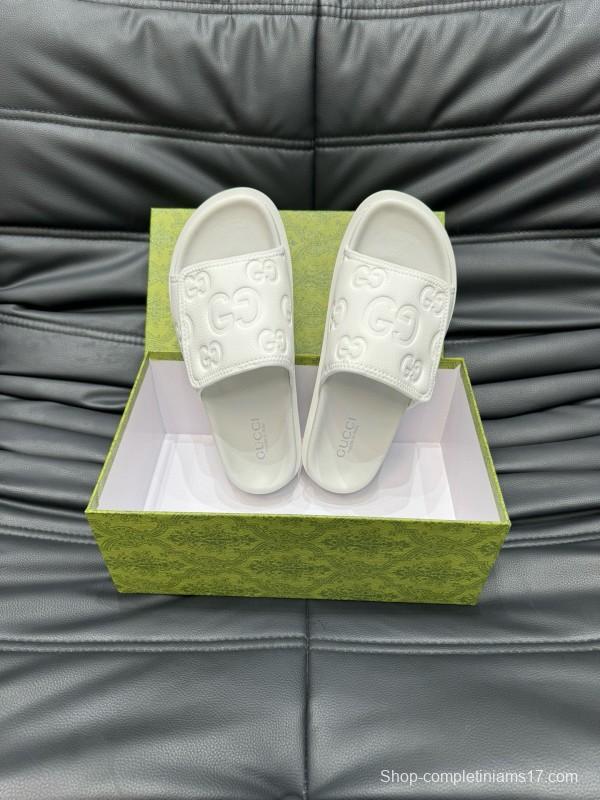 2024 Slippers Gucci White Leather Slippers MJ00200