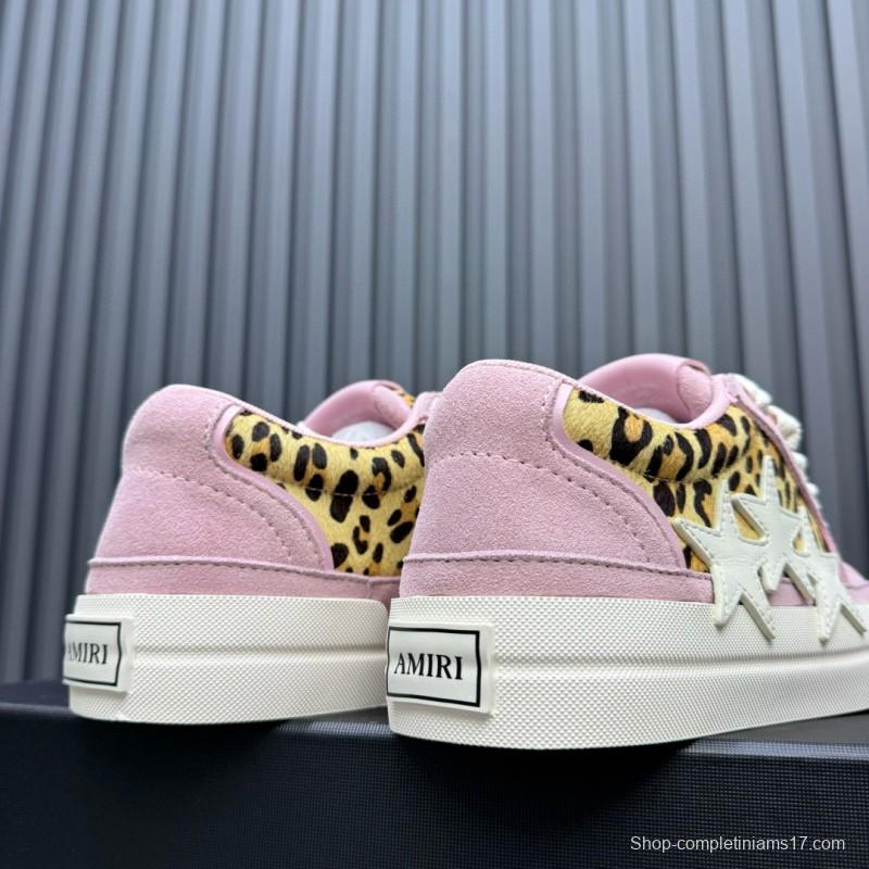 2024 Women Amiri Pink Leopard Canvas Leather Sneakers MJ00300