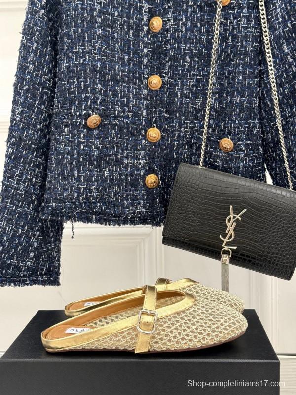 2025 Slippers AlAIA Gold Mesh Leather Slippers