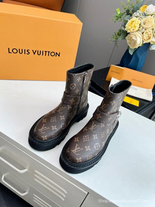 2024 Women Louis Vuitton Brown Monogram Leather Ankle Boots MJ00310
