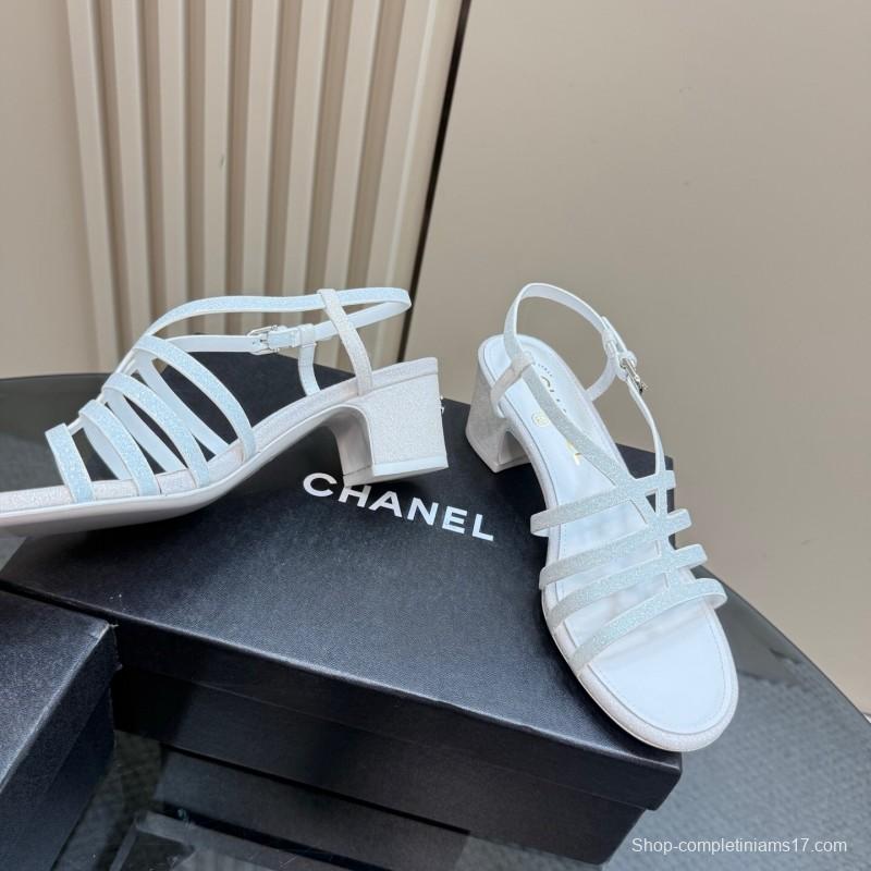 2025 Women Chanel White Suede Sandal KFY00290