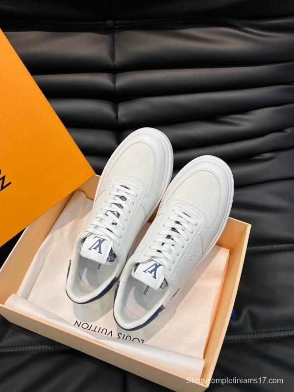 2024 Men Louis Vuitton White Blue Mesh Leather Sneakers MJ00400