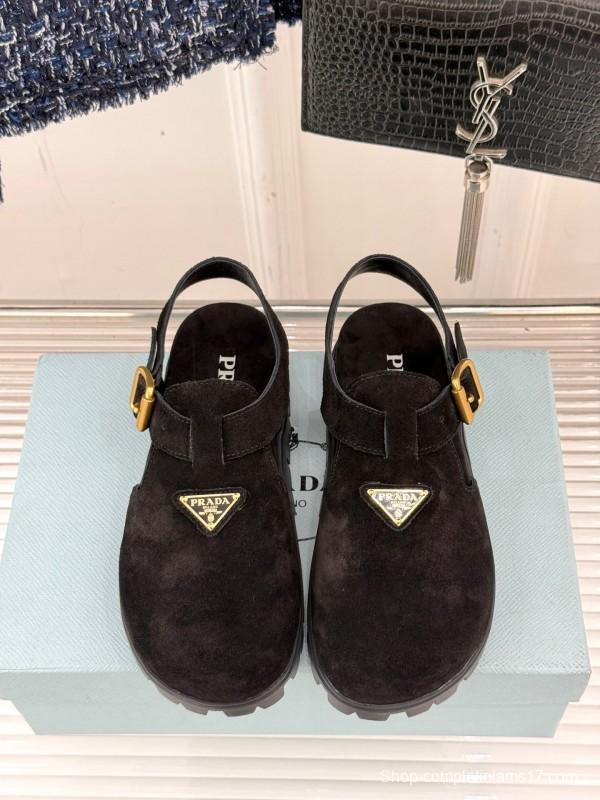 2025 Women Prada Black Suede Sandals