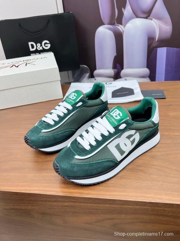 2025 Men Dolce & Gabbana Green White Mesh Suede Casual Sneakers LY00300