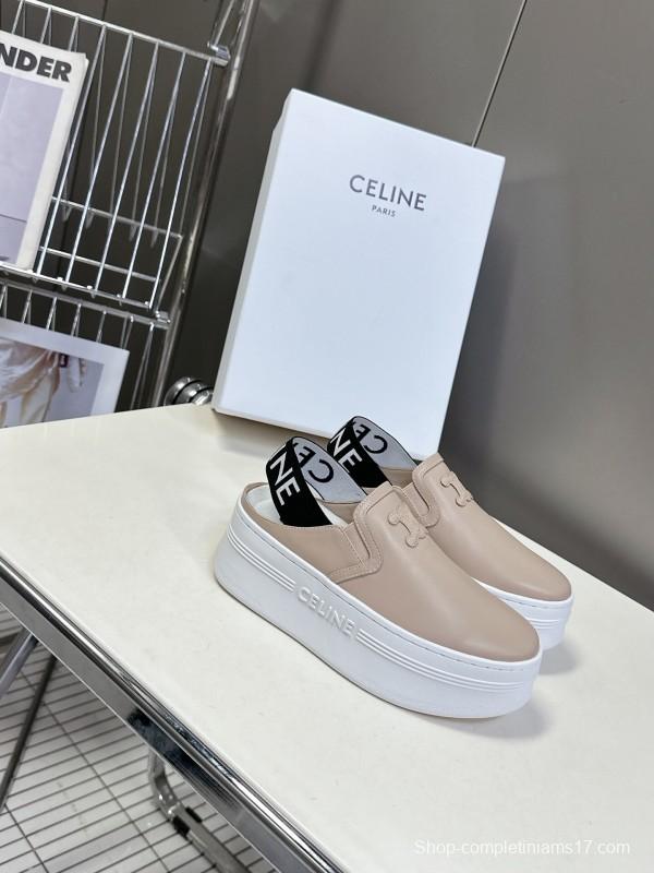 2025 Women Celine Beige Leather Slip-On Sneakers
