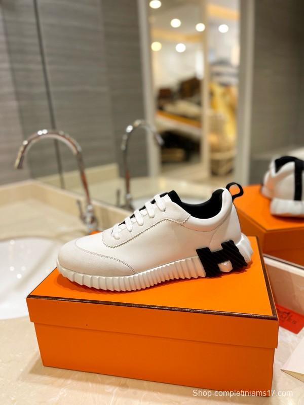 2024 Unisex Hermès White Black Silk Lambskin Rain Cloth Casual Sneakers MJ00320