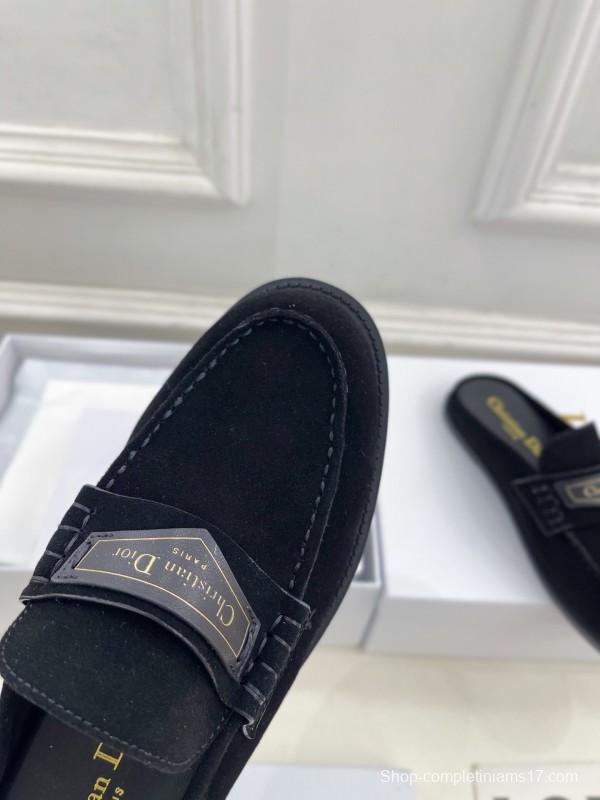 2025 Women Dior Black Leather Slip-On Loafers Crafted With Original Rubber Sole KFY00300(F)