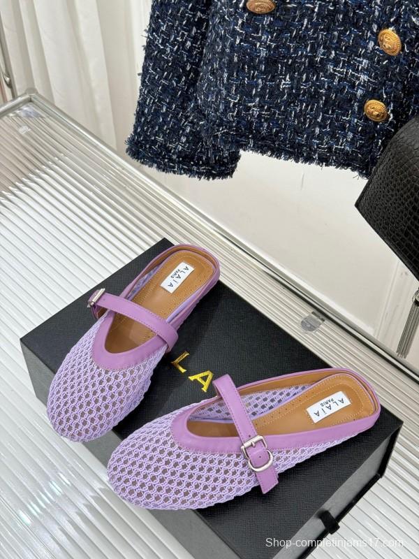 2025 Women Yves Saint Laurent Purple Mesh Leather Slippers