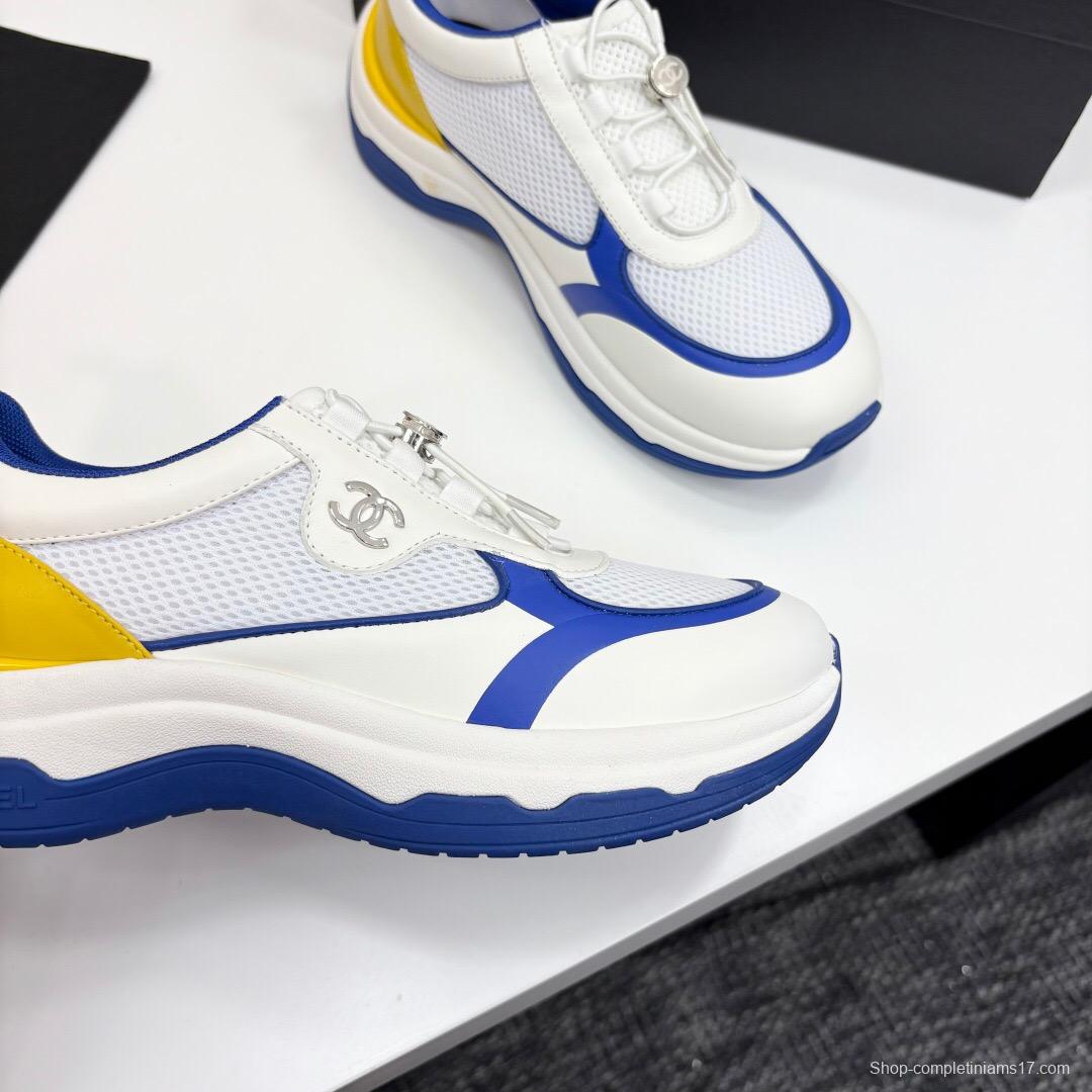 2025 Unisex Chanel White Blue Yellow Silk Leather Casual Sneakers Sports Shoes