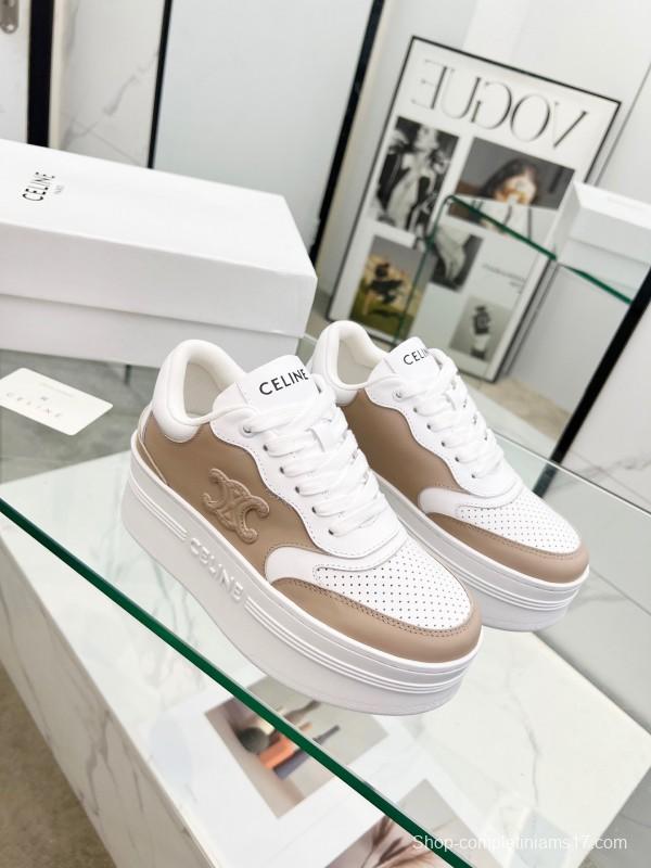 2025 Women Celine White Beige Leather Sneakers KFY00270